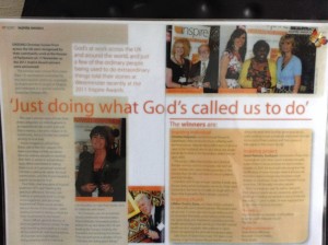 "Inspire magazine" article November 17th 2011 when I received the Inspire award for Inspiring Individual 2011.